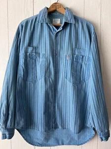 Vintage 1980’s Bugle Boy Blue Striped 100% Cotton Button Up Shirt Men's Size Med - Picture 1 of 15