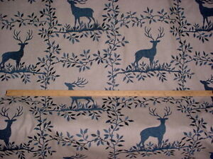 2-1/2Y DONGHIA RUBELLI BALTIC BLUE EMBROIDRED DEER FLORAL UPHOLSTERY FABRIC 