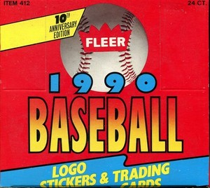 1990 FLEER CELLO BASEBALL BOX, 24 PACKS, 33 CARDS PER PACK PLUS 3 STICKERS