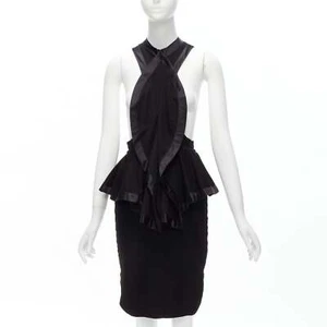 GIVENCHY RICCARDO TISCI Runway black satin jersey ruffle peplum racer dress - Picture 1 of 11