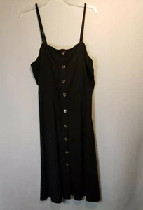 Sz XL Women's Black Spaghetti Strap Button Down Midi Sundress A-Line Berydress - Picture 1 of 3