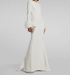 Rebecca Vallance Women's White Plume Long Sleeve Gown Dress Size 4 - Picture 1 of 3