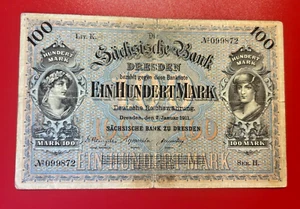 1911 GERMANY SACHSISCHE BANKN 100 MARK BANKNOTE - NICE WORLD CURRENCY !!! - Picture 1 of 2