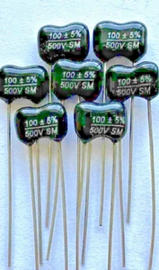 12X - 100pF @ 500V 5% - DIP SILVER MICA CAPACITOR ~ RF/HiFi/TONE CONTROL (m) - Picture 1 of 2