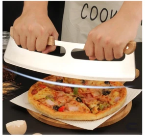 Sharp Pizza Cutter Stainless Steel Rocker Blade Knife Wooden Handle & Cover 14" - Picture 1 of 6