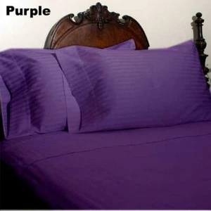King Violet Striped 4 Piece Bed Sheet Set 1000 Thread Count 100% Egyptian Cotton - Picture 1 of 1