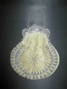 ancienne grande bourse aumônière petit sac argent velours Napoléon III XIX ème - Picture 1 of 6