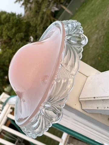 Antique 1930s Art Deco Nouveau Pastel Pink Glass Ceiling Light Cover 10” Wide Cover