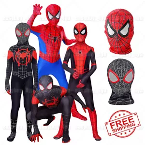 Superhero Spider-Man Costume Miles Halloween Jumpsuit Kids Boys Cosplay Bodysuit - Picture 1 of 46