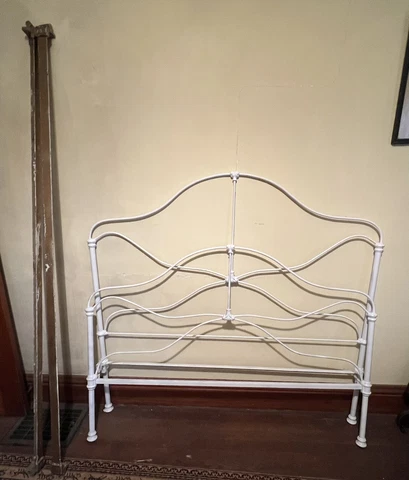 Antique Shabby Iron Full Size Bed Cottage Farmhouse Vintage OHIO Cover