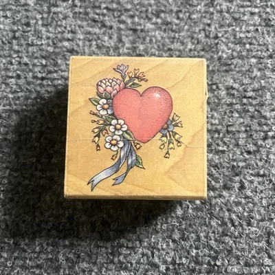 RARE Vintage All Night Media HEART & FLOWERS Valentines Day Love Rubber Stamp - Image 1 of 3
