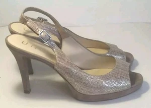 UNISA SIZE 6 TAUPE GOLD SHIMMER SUEDE LEATHER SLINGBACKS. G10073025B2/22A - Picture 1 of 11