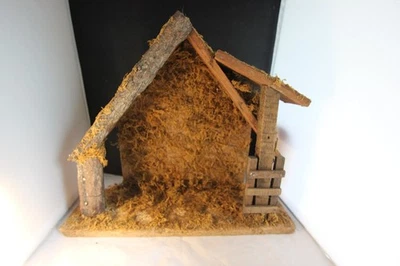 Vintage Nativity Manger Large Stable Wood & Hay  Christmas - Image 1 of 4