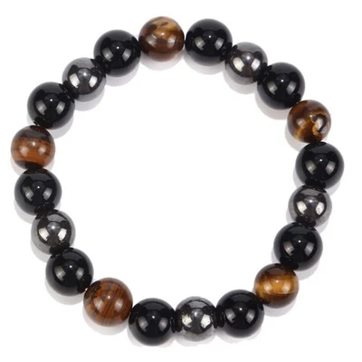 Dreifacher Schutz Edelstein Armband Tiger Eye Hämatit Schwarz Obsidian Stein - Bild 1 von 4