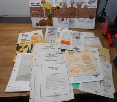lote de manuales de reparación de motores pequeños Briggs vintage instrucciones anuncios etc Foto 1 de 4