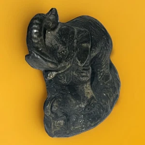 Antique Gold Plated Lead Miniature Elephant Trunk Up Japan Signed Figurine Rare - Picture 1 of 2