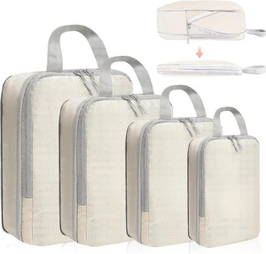 4 Set Compression Packing Cubes for Suitcase - Space-Saving 4 set, Beige - Picture 1 of 7