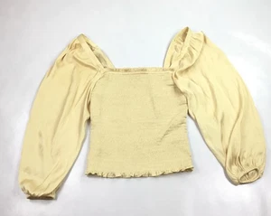 J. Crew Squareneck Yellow Smocked Featherweight Satin Cropped Top Size XXS - Picture 1 of 7