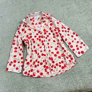 Blusa Babydoll Coqueta Blanca Estampado Cereza Y2K De Colección Estampado Botones Oficina Sirena 6 - Imagen 1 de 6