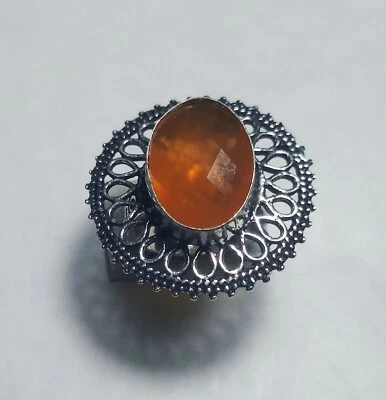 Hydro Orange Onyx Oval Shape Gemstone Handmade Ring Jewellery Size 7 Inches - Image 1 of 4