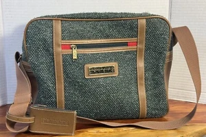 Vintage Oscar De La Renta Nylon Green Tweed Tan Carry On Messenger Shoulder Bag - Picture 1 of 21