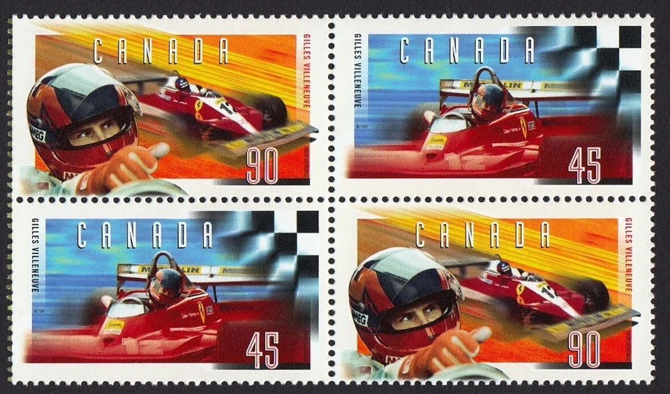 Formula-1 GILLES VILLENEUVE = Canada 1997 MNH BLOCK of 4 stamps from SS #1648b - Изображение 1 из 1