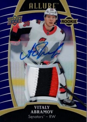 2019-20 Upper Deck Allure Patch Auto Purple Diamond #84 Vitaly Abramov Patch /10 - Image 1 of 2