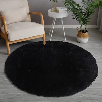 4Ft Shag Ultra Soft Area Rug round Black Plush Rug for Living Room Bedroom - Image 1 of 4