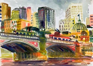Puente de los Príncipes #2, acuarela Melbourne Plein Air - Imagen 1 de 4