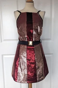 HASAN HEJAZI DESIGNER PINK SEQUIN BELTED MINI DRESS SIZE 10 BNWT - Picture 1 of 6
