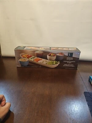 5-Piece Stoneware Condiment Serving Set - Rustic Glazed Finish - Chip & Dip Bowl - Image 1 of 4