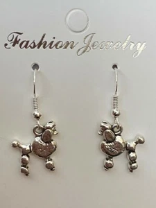 Cute New Tibetan Silver Poodle Dog Puppy Hook Dangle Drop Earrings - Picture 1 of 3