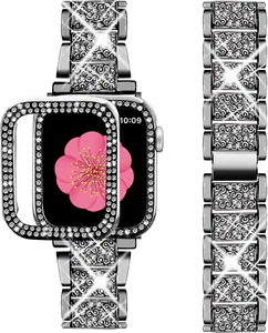 Compatible with Apple Watch Band 38mm + Case, Women Jewelry Bling Diamond Metal - Picture 1 of 7