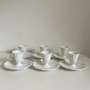 Vintage Nymphenbur Pearl Perl White Egg Cups Holders Saucer Set of 6 Rare - Bild 1 von 13