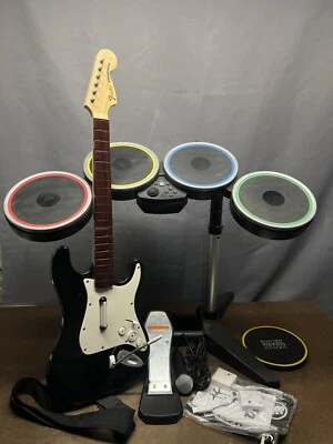 Wii Rock Band Bundle Set Wireless Drums Pedal  Dongles Guitar Strap NO GAMES - Image 1 of 4