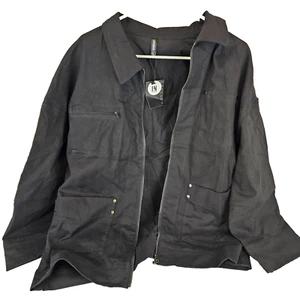 Women's Large Black Shacket Loose Fit Zipper Big Pockets Streetwear Shirt Jacket - Picture 1 of 6
