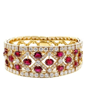 Oval Lab Burmese Ruby Tennis Bracelet 925 Sterling Silver Red Carpet High Jewel - Picture 1 of 6