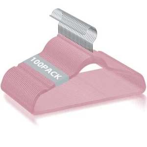 100 Pack Non-Slip Clothes Premium Velvet Hangers Flocked Cloth Hangers 360° Pink - Picture 1 of 23