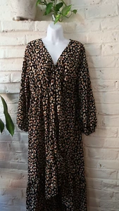Umgee Cheetah Print High Low Ruffle Hem Dress Womens Boho Flowy Animal Print Lg - Picture 1 of 11