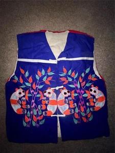 VTG SMALL BLUE EMBROIDERED KOALA BEAR BLUE PUFFY HANDMADE ETHNIC FESTIVAL VEST - Picture 1 of 5