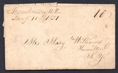 US 1831 NEWARK VALLEY TO HAMILTON, N.Y. STAMPLESS, NEATLY WRITTEN FOLDED LETTER - Image 1 of 3