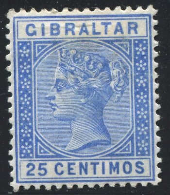 Gibraltar 1889-96 QV 25c. ultramarine SG 26, Mint Hinged MH VF - Image 1 of 2