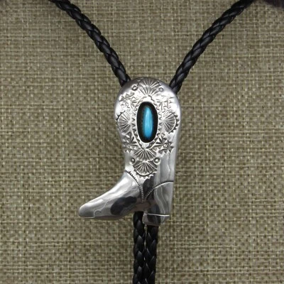 Bota bolo gravata prata esterlina estampada e turquesa - Imagem 1 de 4