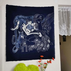 Tapiz Batik, colgante de pared índigo, algodón teñido a mano 30x35"" - Leyenda del amor - Imagen 1 de 9