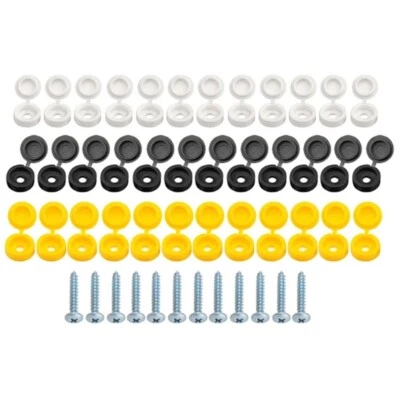 Car License Plate Screws And Caps Featuring Hinged Design In Black White Yellow
