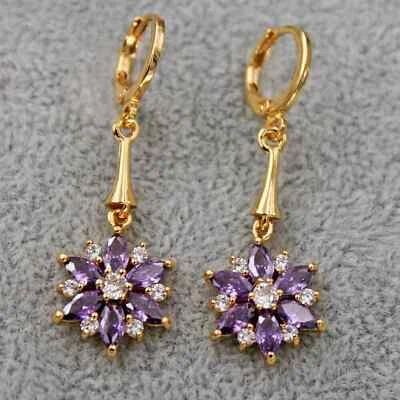 3 Ct Marquise Cut Simulated Amethyst Flower Drop Earring 14k Yellow Gold Plated - Image 1 of 4