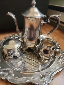 Vintage Gorham Silverplate Tea Set with Tray – EP Brass 4 Pc Ornate - Picture 1 of 18