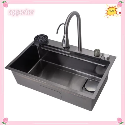 Fregadero de cocina en cascada de 29,5""x18"" y grifo extraíble cuenco individual multifuncional Foto 1 de 4