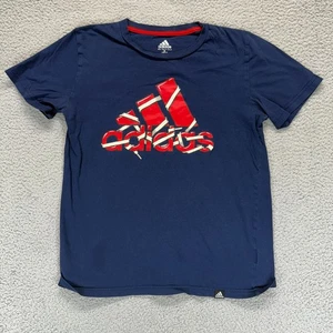 Adidas Blue Youth Boys M 10-12 Center Logo Streetwear Sporty Athletic TShirt - Picture 1 of 9