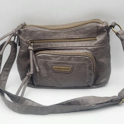 Stone Mountain Gray Faux Leather Crossbody Purse Zip Pockets Adjustable Strap - Image 1 of 4